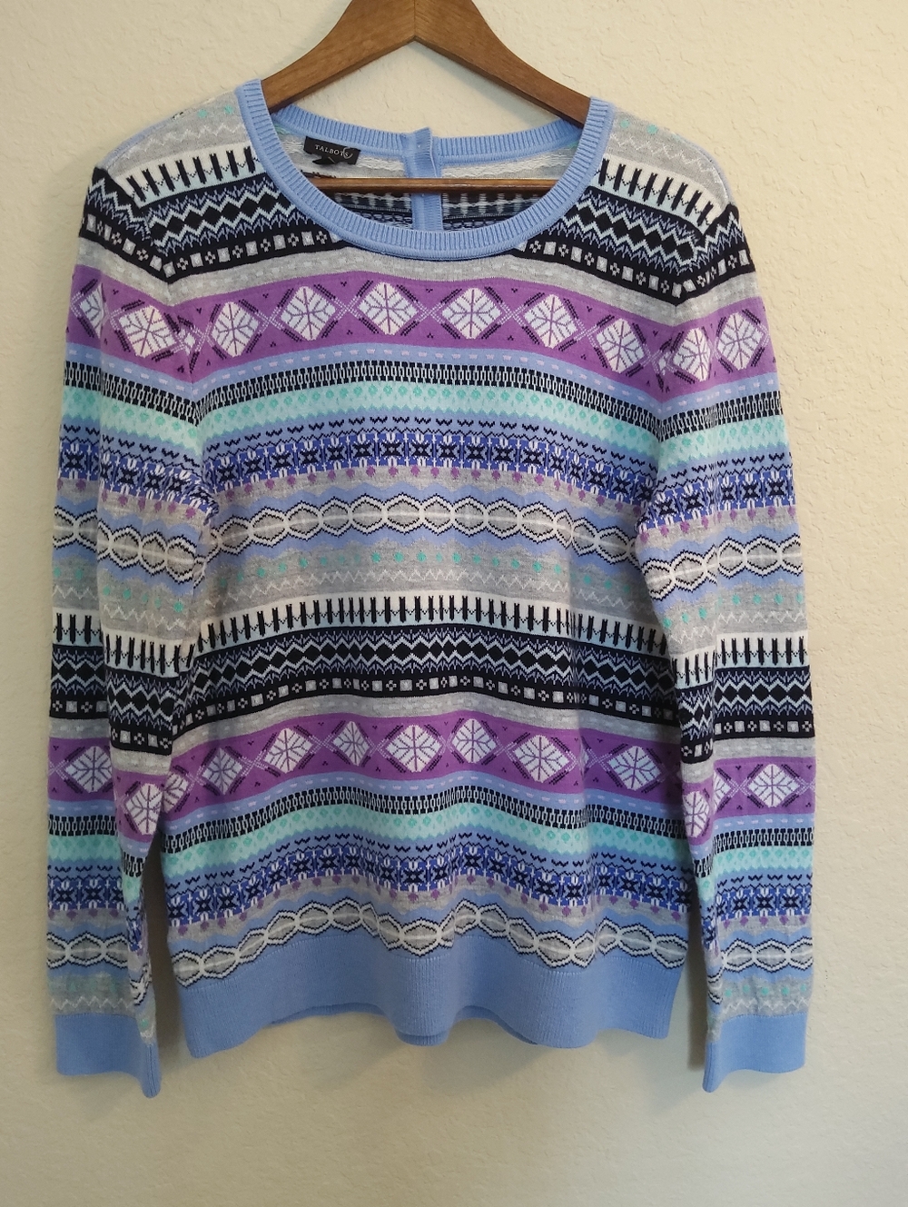 Talbots Lambs Wool Blend Sweater Womens‎ Large Pastel Fair Isle 90s Ski Chic